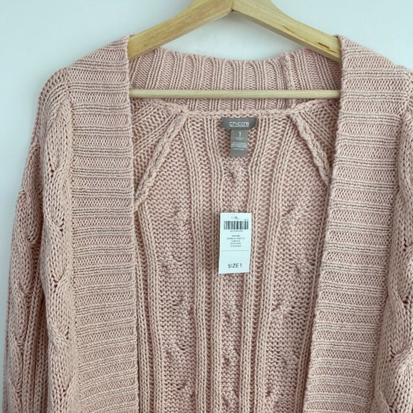 Chicos Pink Open Front Knit Long Sleeve Cardigan - Picture 4 of 7